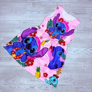Lelo and stitch dress size 120 / 6/7 runs small dress with bow tropical Hawaiian